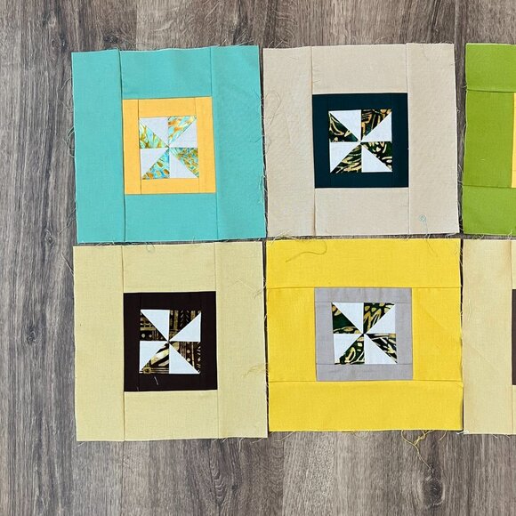 8 Quilting Squares Pinwheel Pattern Unfinished 9x9" - Picture 2 of 10